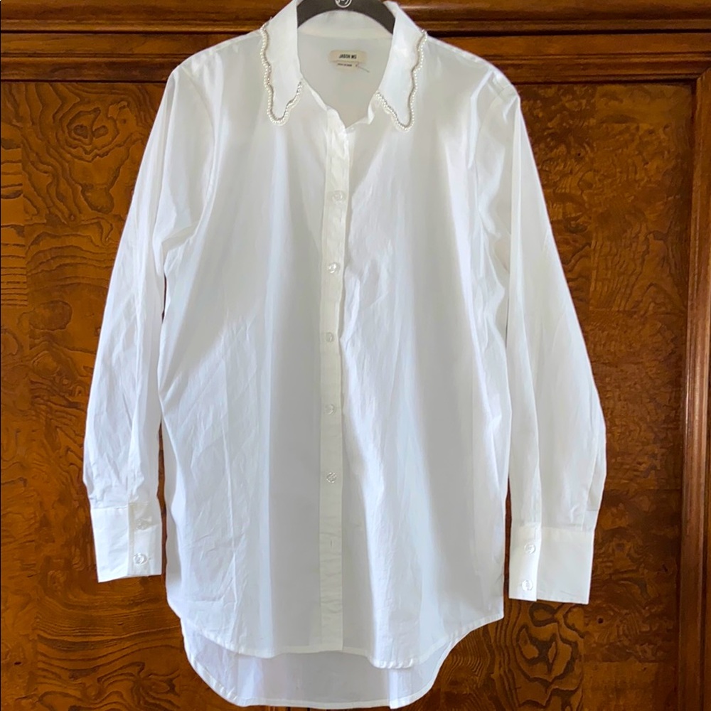 JASON  WU Bedazzled collared white button down Size Small.  Runs big fits a Med